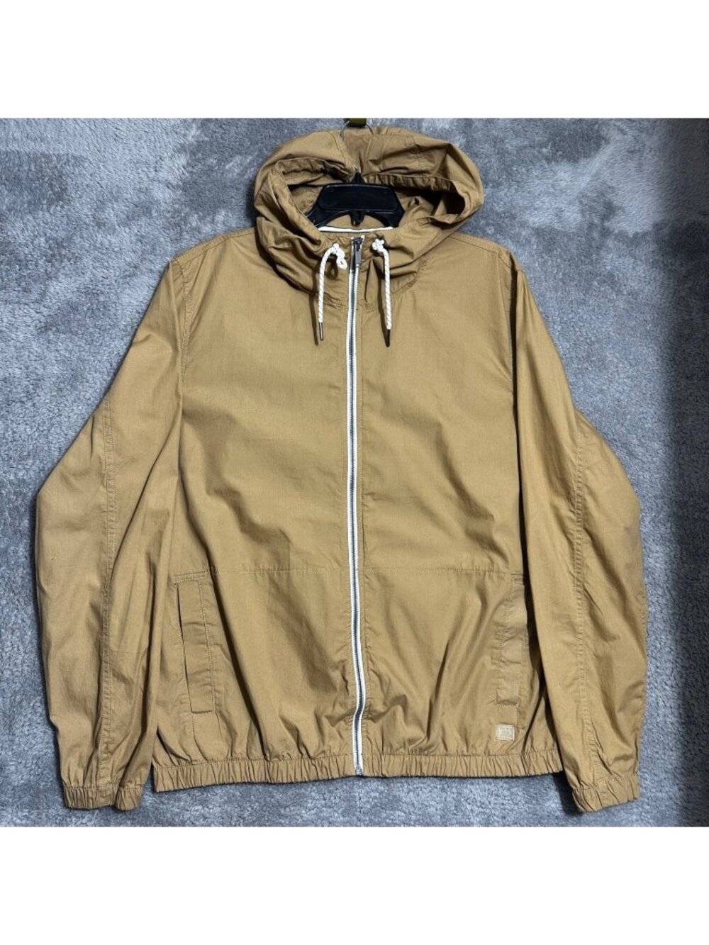Cactus Man Windbreaker Mens XL Tan Khaki Cotton Full Zip Hooded Jacket Ricky Sin